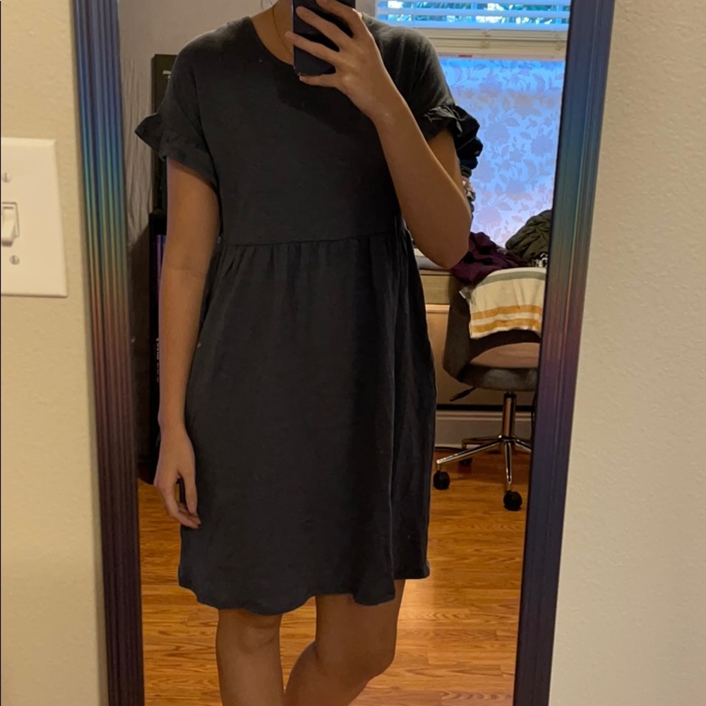 Grey babydoll dress with ruffle detail